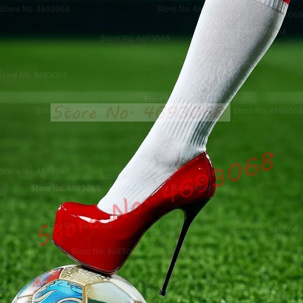 Black Round Toe Super-thin Heel Platform Pumps Ladies Sexy Patent Leather Leggy Stiletto Shoes Women Summer Night Out High Heels