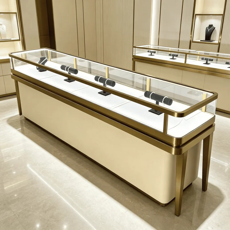 custom.Exquisite Jewelry Counter Custom Designed Curved Glass Metal Jewelry Display Cases Suitable DubaiJewelry Stores