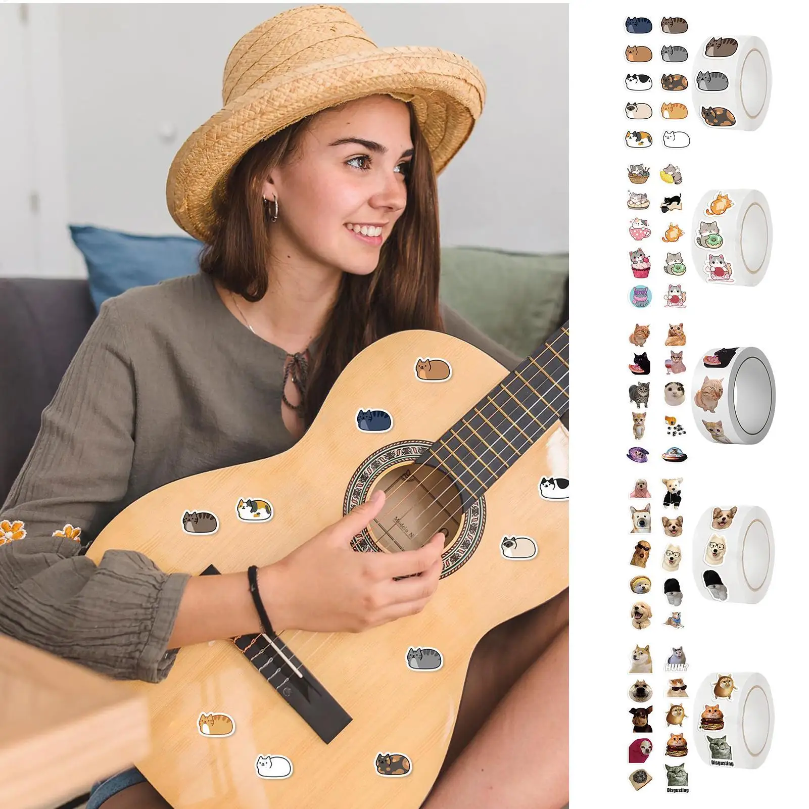 귀여운 고양이 스티커 500장/롤 귀여운 데칼 장식 교실 저널링 장식 학교 파티 사무실 스크랩북 노트북용
