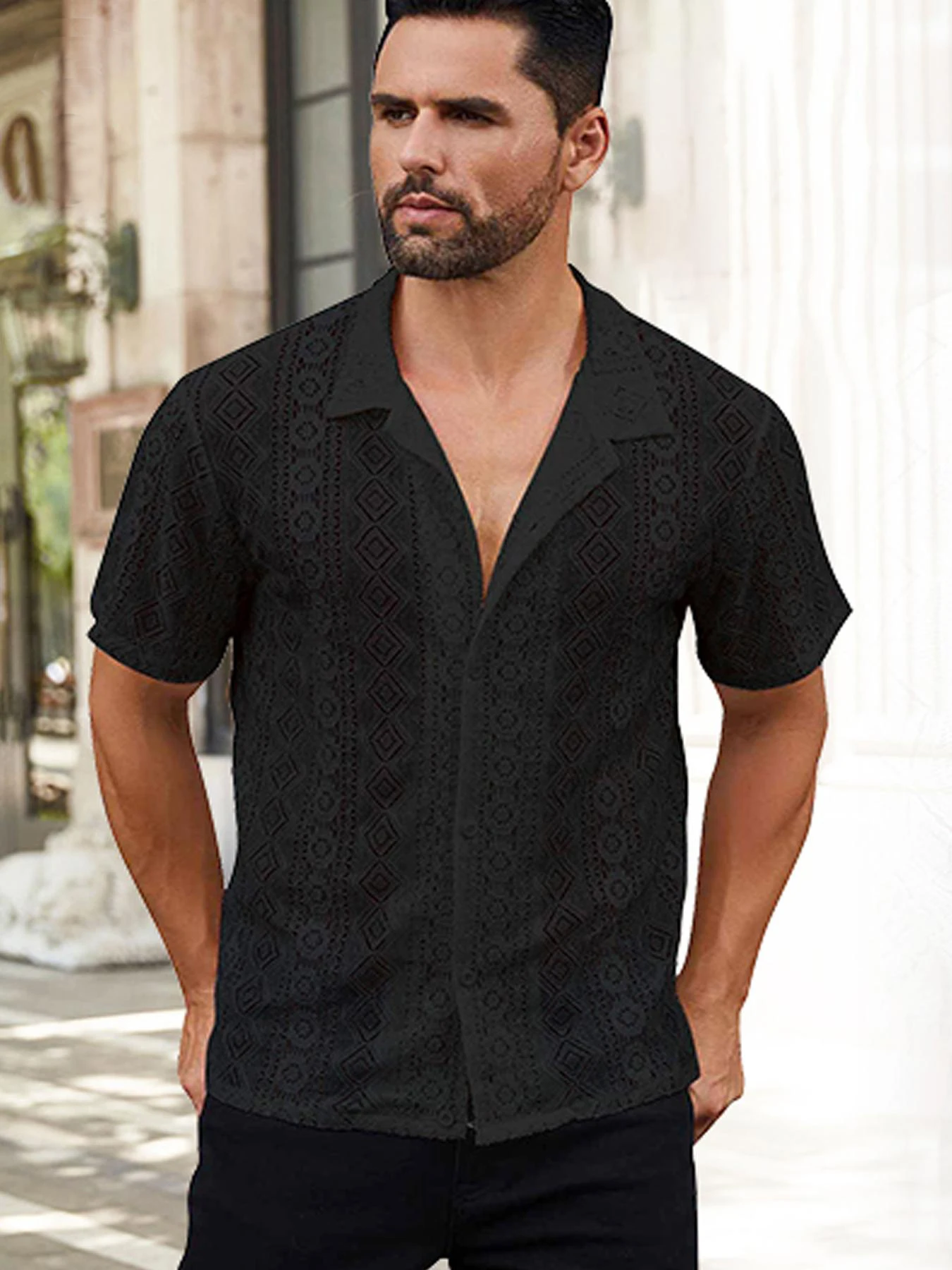 

2025Летняя стильная мужская футболка средней длины, однотонная, мягкая, дышащая, прозрачная мужская рубашка, мужская рубашка, повседневная одежда