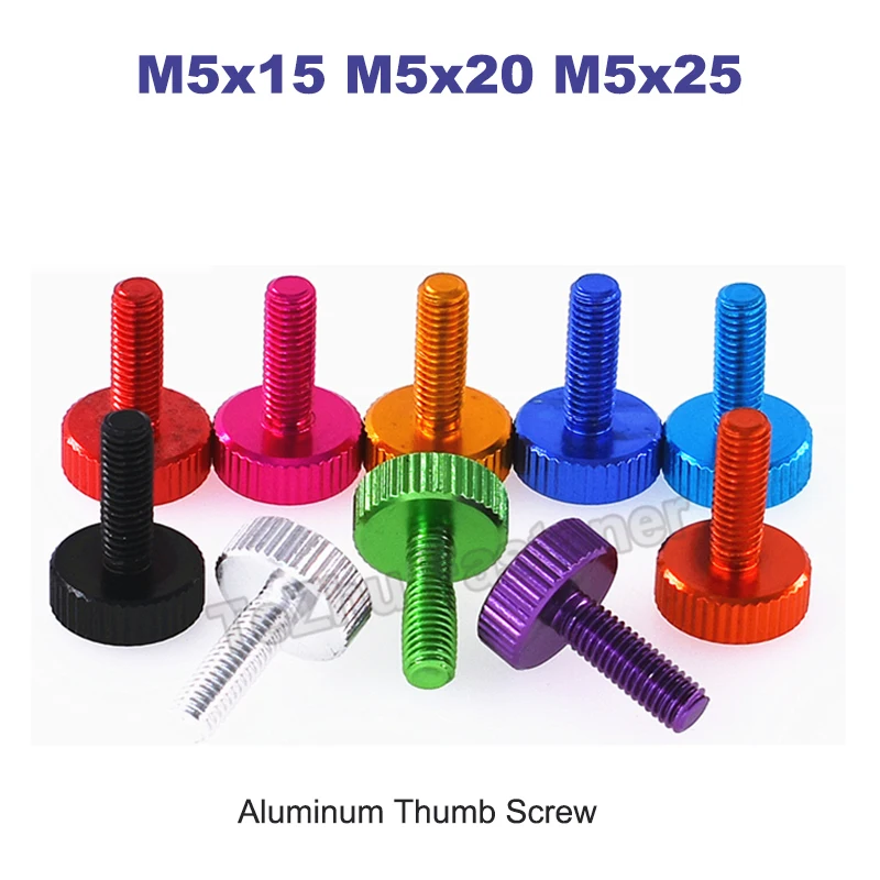 

1/2/5/10Pcs M5 Aluminum Hand Tighten Thumb Screw Bolt Flat Cylindrical Head Hand Screw DIY Computer Case Screw Length 15 20 25mm