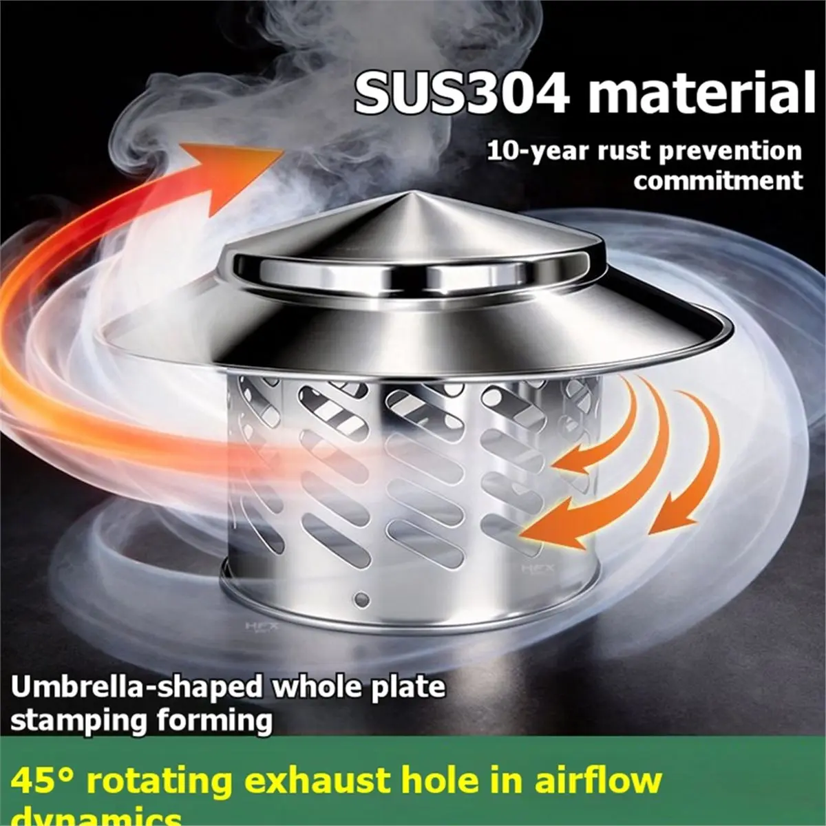 Umbrella-Shaped Roof Ventilation and Rainproof Cover, Kitchen Chimney and Roof Ventilation Exhaust Pipe Cover 110mm