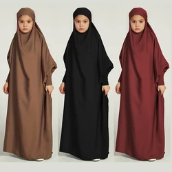 Abaya musulmana para niños y niñas, caftán largo liso, vestido de Ramadán, ropa para regalo