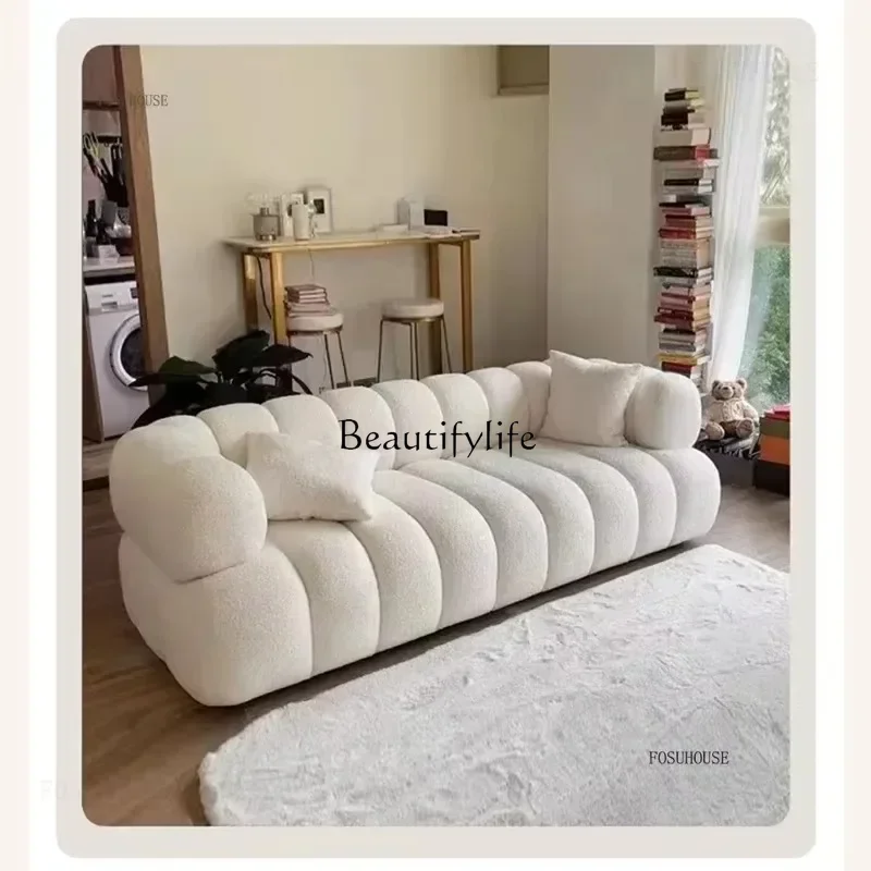 

13Multi-person Soft Backrest Living Room Sofas for Home Light Luxury Comfortable Sofa Nordic Lambskin Ins