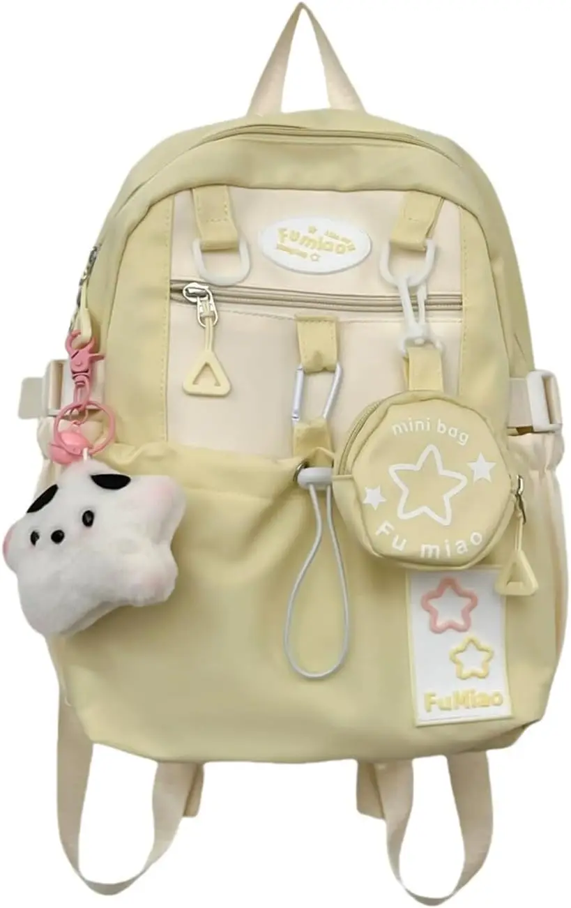

Kawaii Backpack with Pendant, Multi Pocket Rucksack for Teen Girls School Bookbag