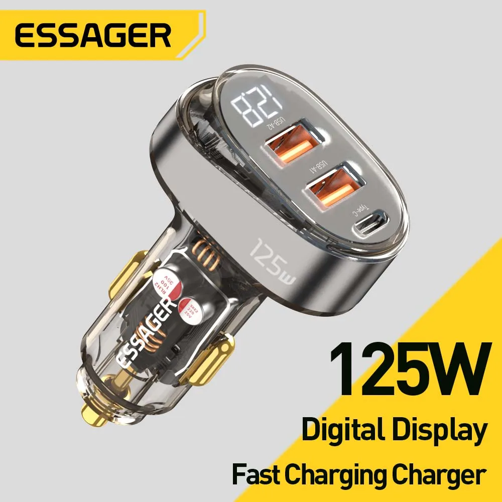 

Essager 125W USB C Car Charger Digital Display PD QC3.0 Fast Charging Phone Charger For IPhone 13 Pro Max Samsung Xiaomi Laptop