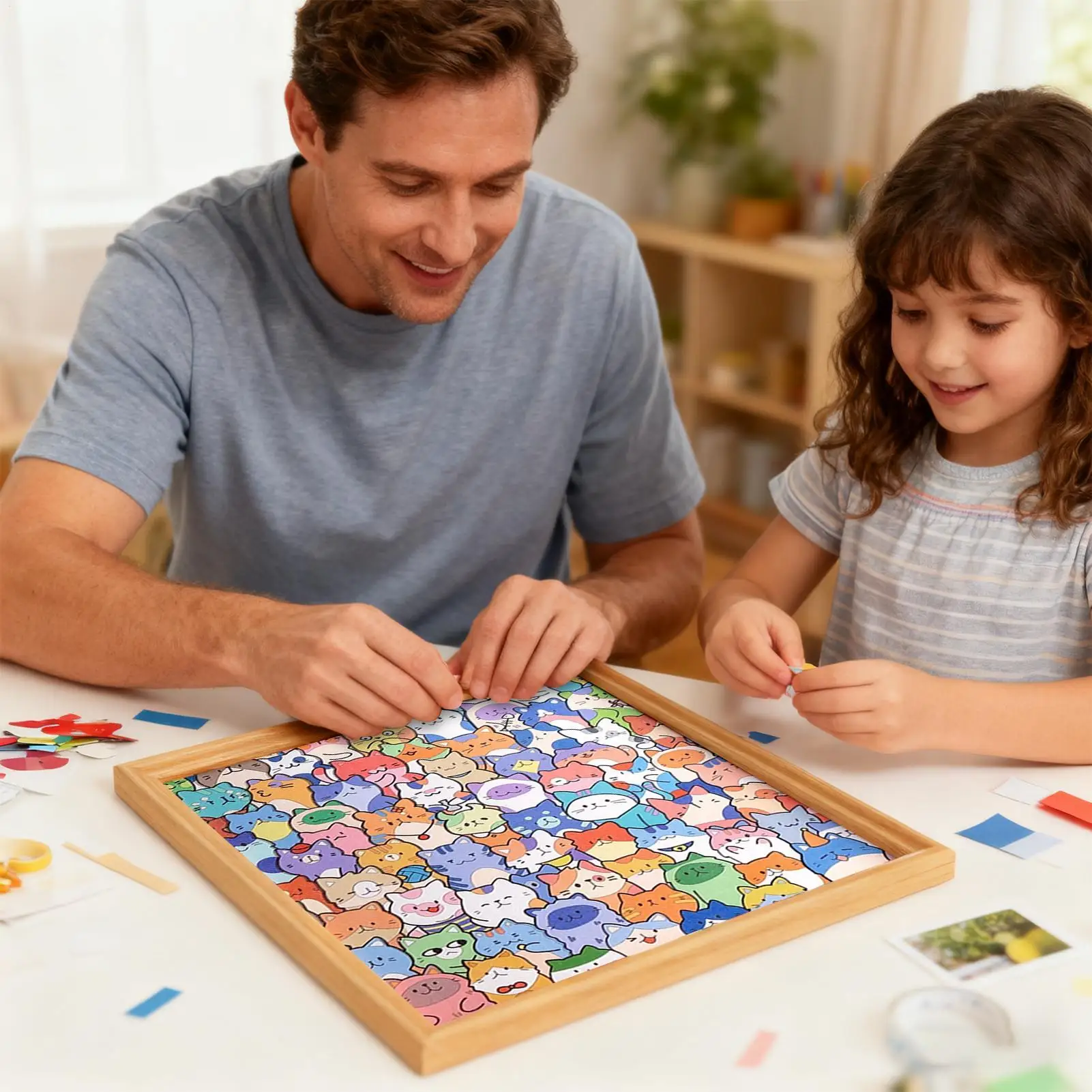 Wooden Cat Puzzle Coloring Cat Educational Toys Cute Kitten Painting Puzzle Games For Kids Boys Girls Travel Homeschool