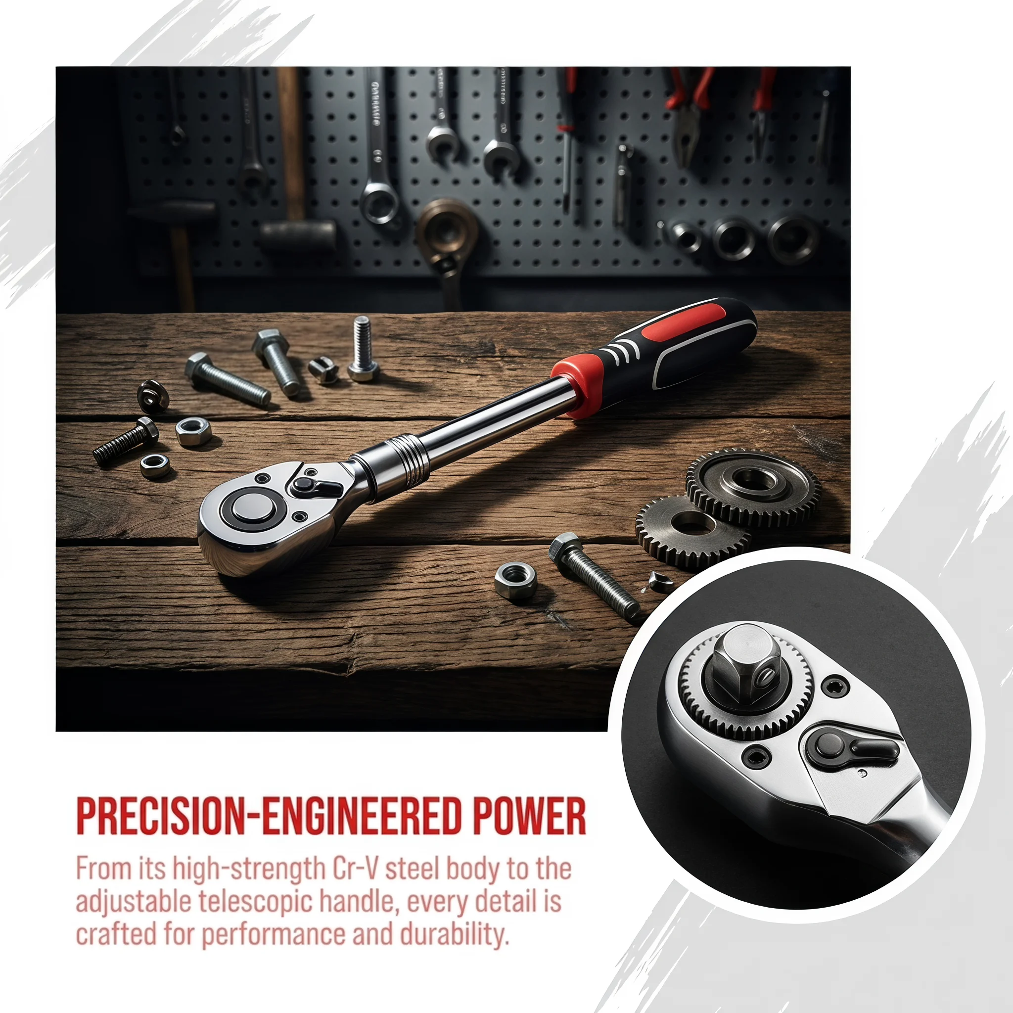 Extendable Telescopic Ratchet Wrench with 180° Flexible Swivel Head Non‑Slip Grip for Motorcycle Repair Car Repair Tools Spanner