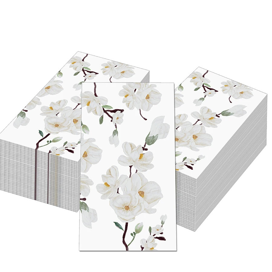 20Pcs Elegant Watercolor White Magnolia Disposable Paper Napkins Floral Guest Napkin Wedding Kitchen Bathroom Table Decor