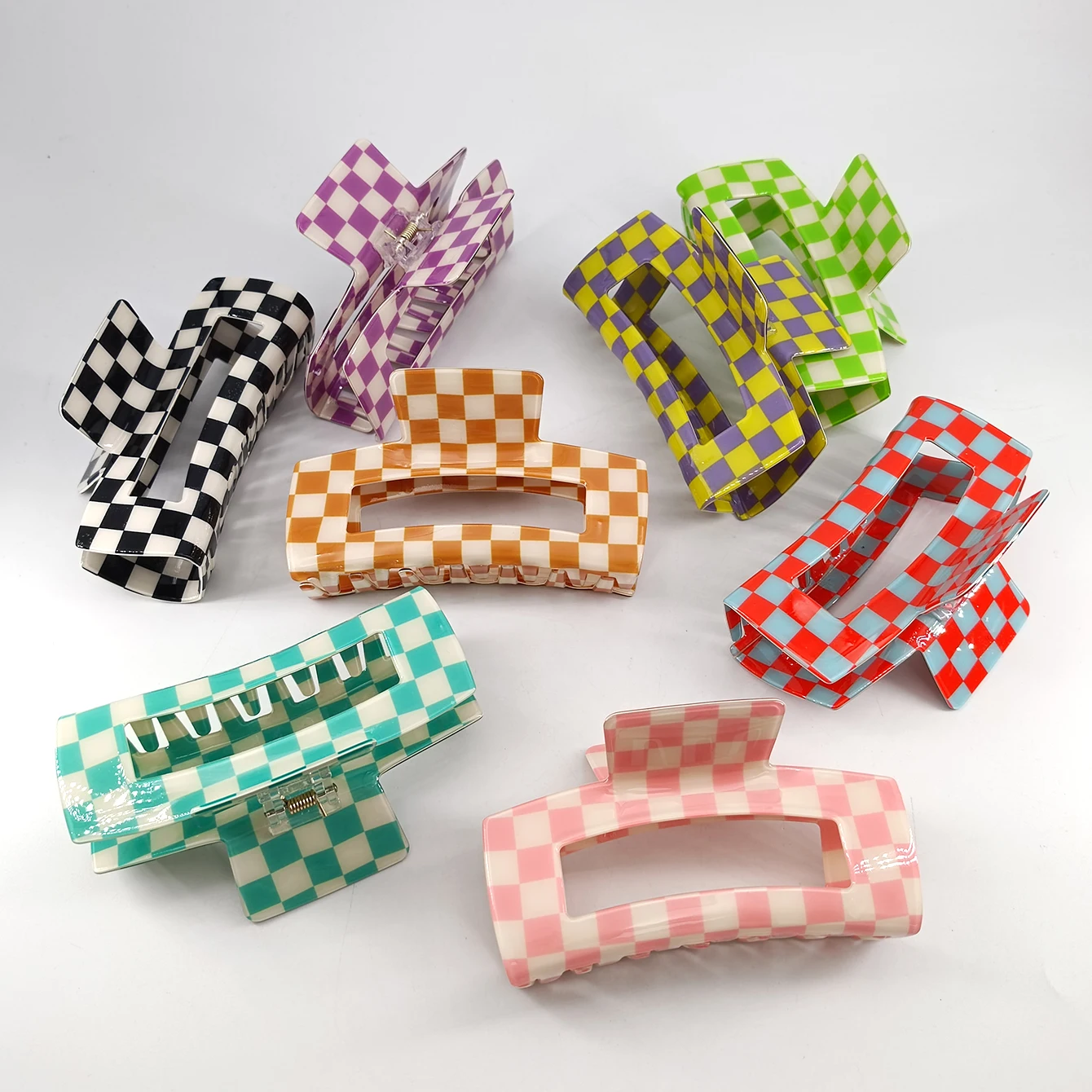 

Заколка-краб для волос 12,5 см, увеличенная, в клетку, для женщин, милая, с прочной фиксацией, аксессуар для густых волос