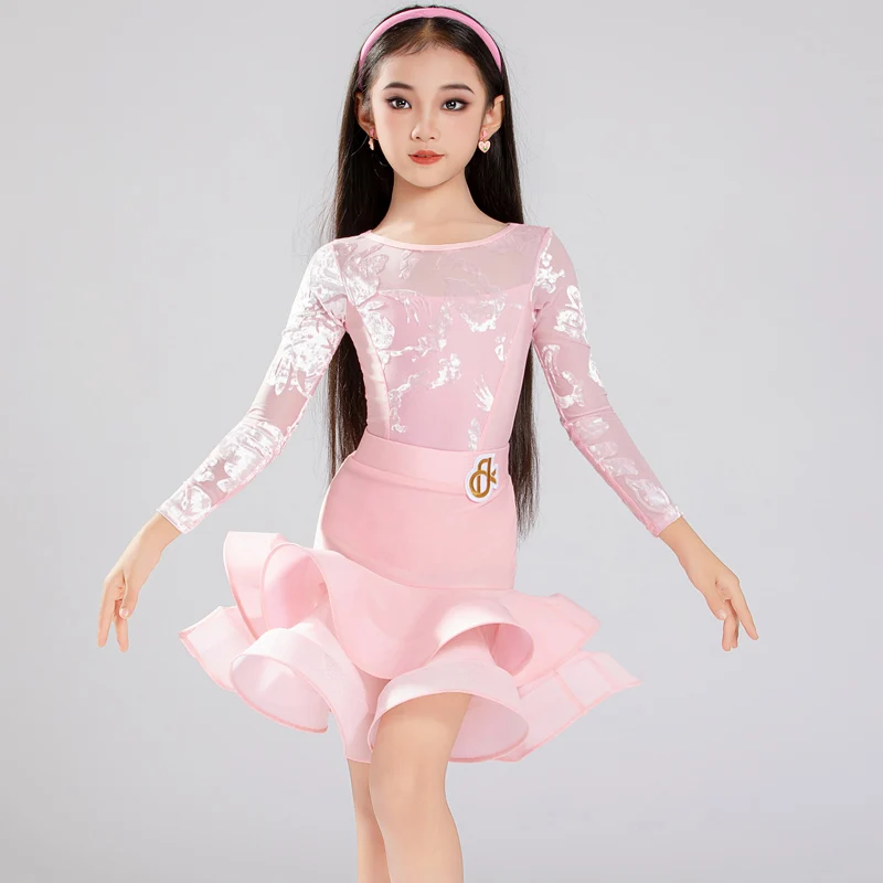 Salsa Latin Dance Dress Girls Children Latin Practice Dress Ballroom Dress Standard Samba Tango Dance Costume Girls Dance Skirt