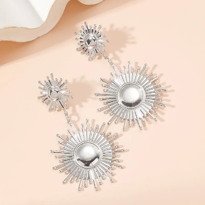 Sunflower Long Dangle Earrings For Women Metal Statement INS Style Fashion Jewelry