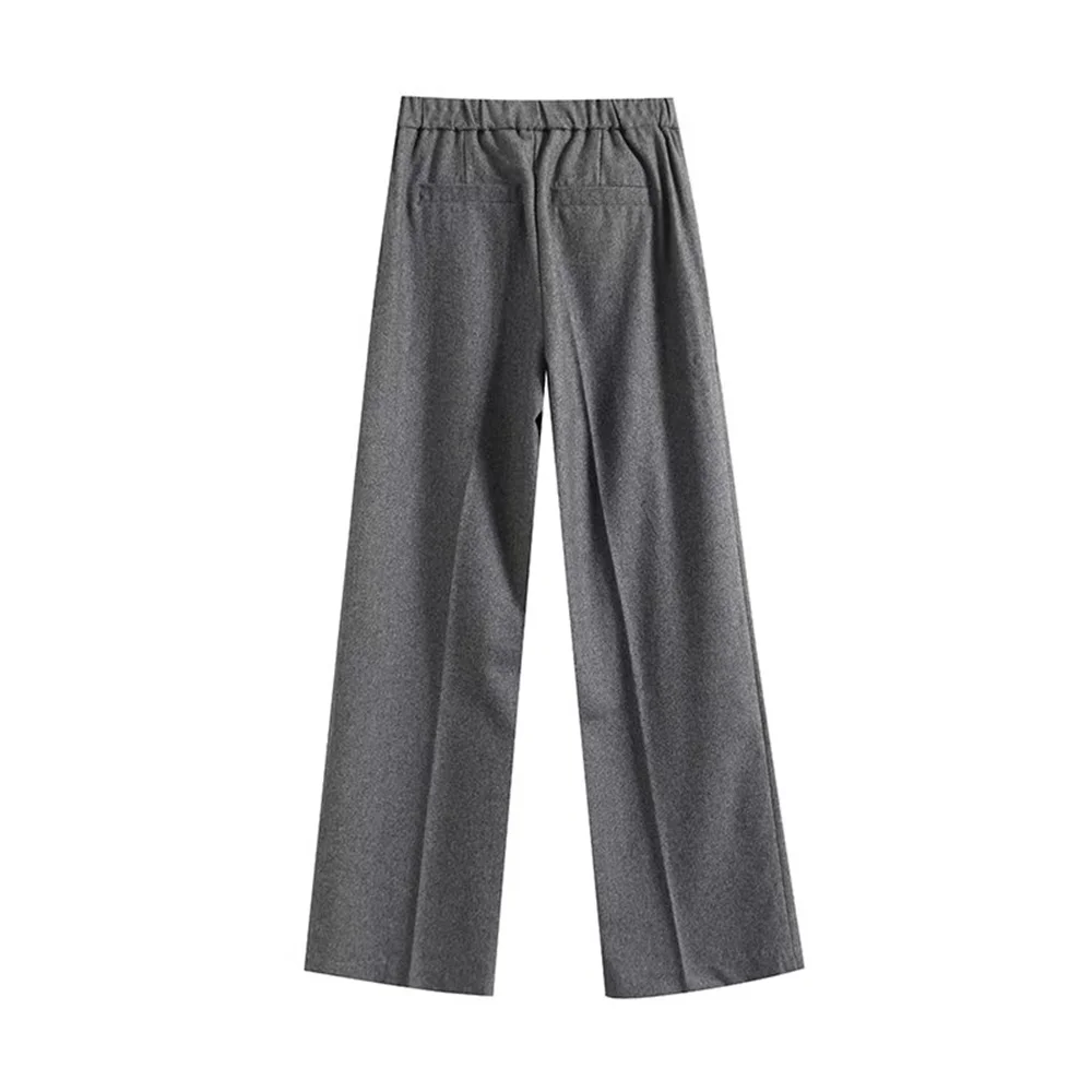 Graue Damenhose von Taop&Za mit weitem Bein und plissiertem Design, bequem und trendig für einen stilvollen, alltäglichen Look
