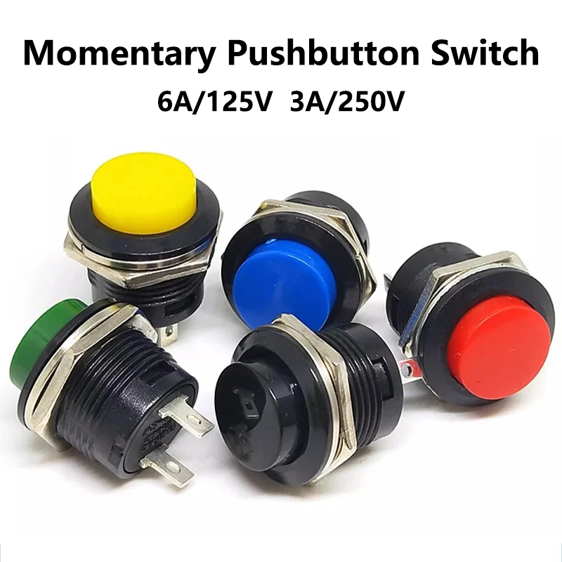 5PCS 16mm Momentary Push Button Switch R13-507 Reset Round Switches 6A/125VAC 3A/250VAC ﻿