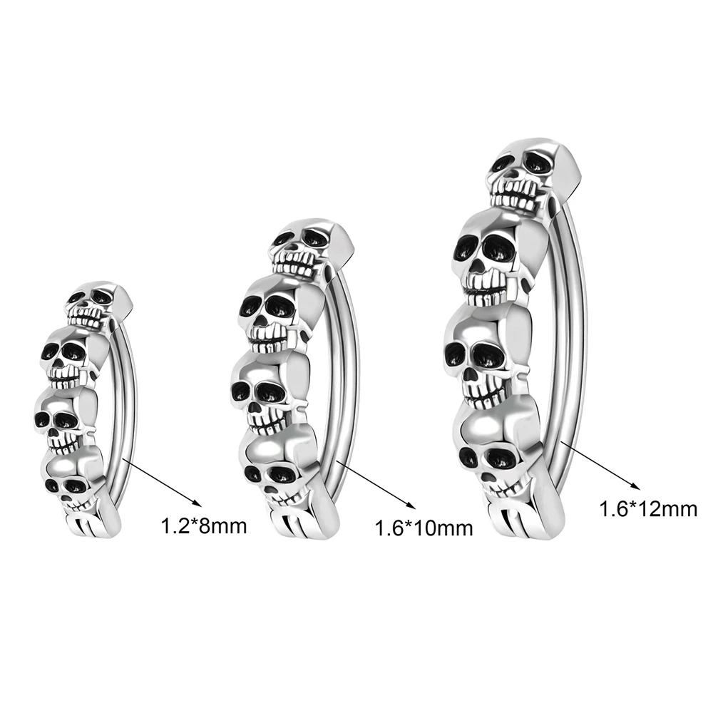 AOEDEJ 1PC 14/16G Punk Rock Belly Button Ring 925 Sliver Navel Piercing for Punk Men Women Vintage Skull Belly Ring Body Jewelry