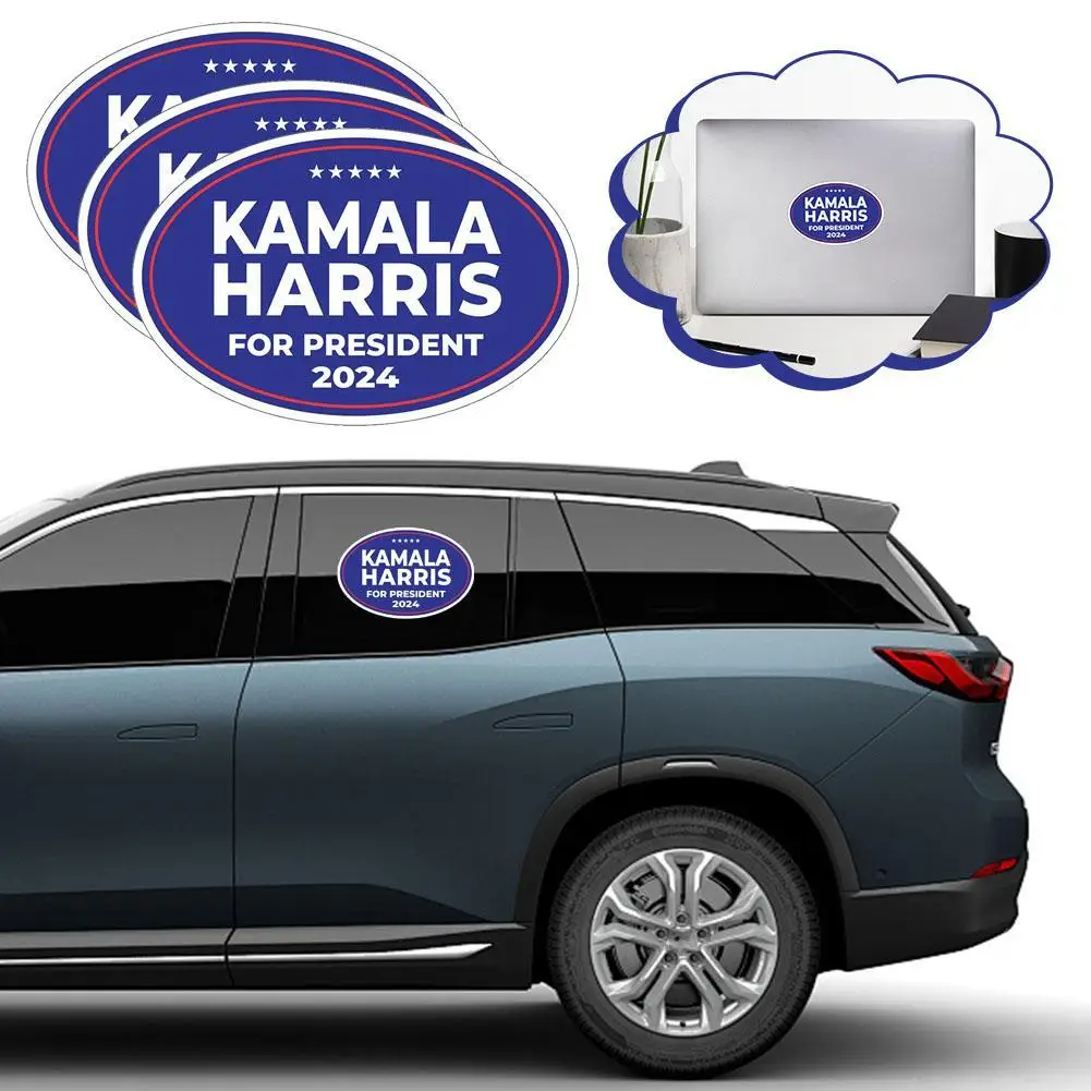 1/3Pcs Kamala Harris 2024 Sticker President Campaign Stickers Laptop Bumper Decal Window Waterproof Car Stickers Blue Background