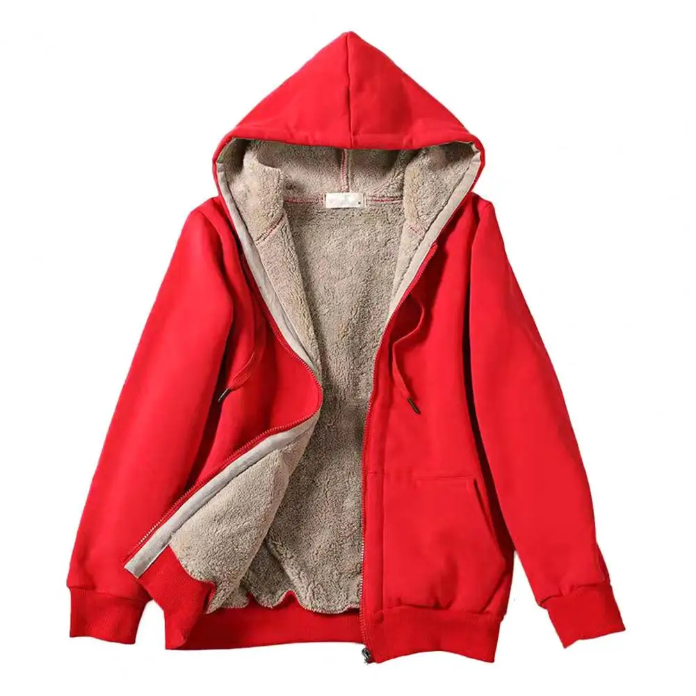 Women Hoodie Fleeced Lined Solid Color Jacket Autumn Winter Loose Drawstring Sweatshirt Coat Outwear Parka Warm Hooded Coat 후드티