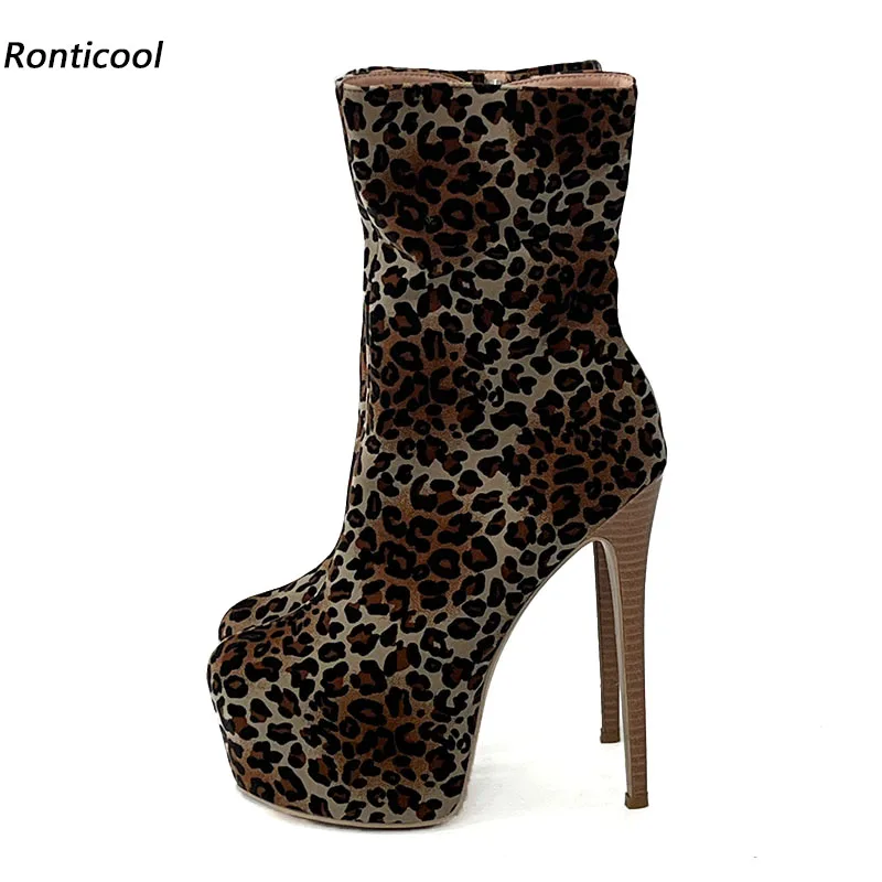 

Ronticool Handmade Women Winter Platform Ankle Boots Sexy Stiletto Heels Round Toe Leopard Club Shoes Ladies US Size 5-20