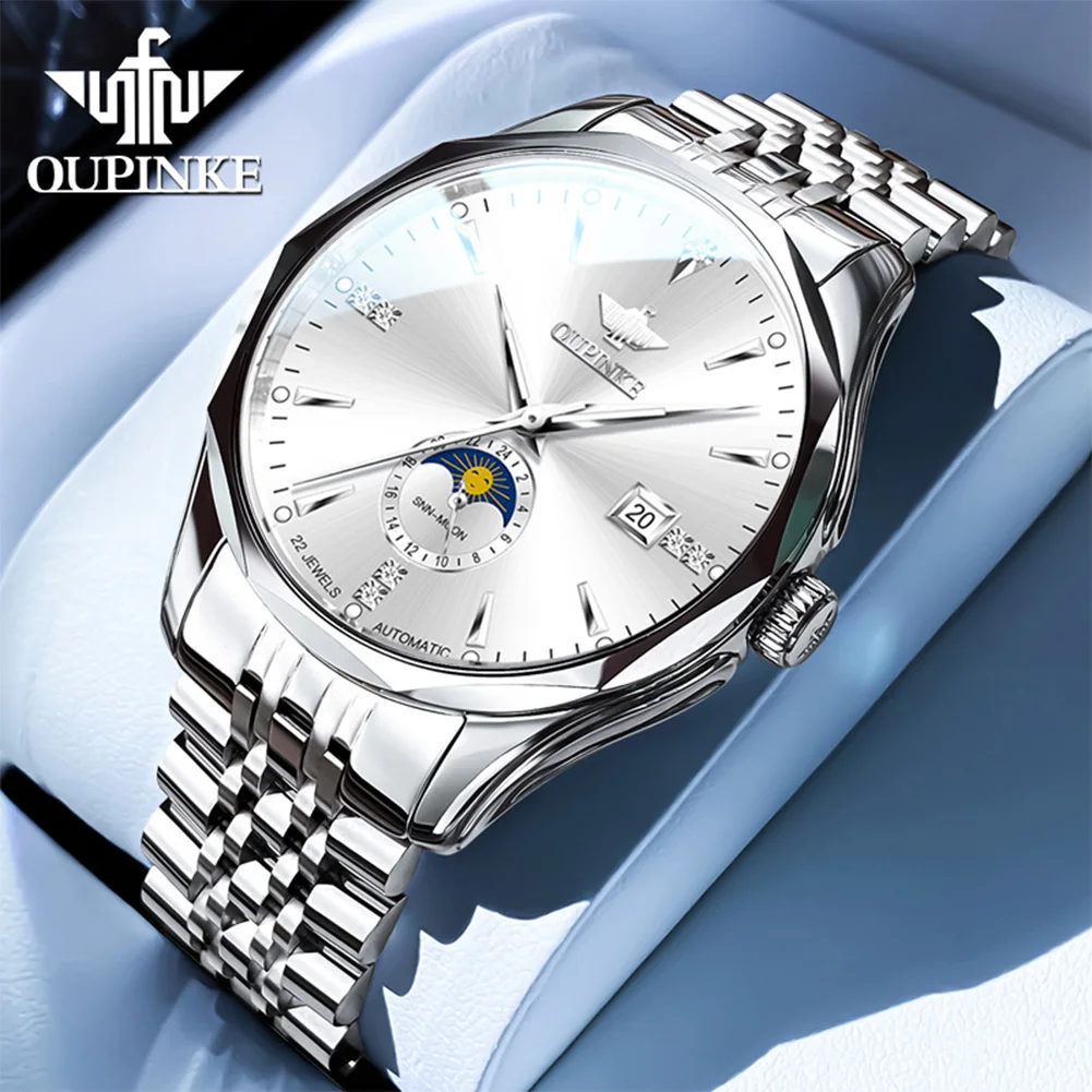 

Часы OUPINKE для мужчин, роскошные автоматические механические часы со скелетом и автоматической датой, водонепроницаемые наручные часы лучшего бренда