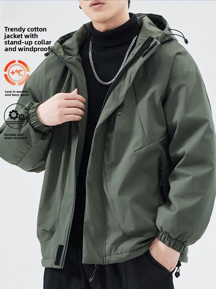 

Утепленная теплая рабочая куртка с капюшоном для мужчин, осенняя хлопковая верхняя одежда, свободная повседневная ветрозащитная спортивная хлопковая куртка для активного отдыха