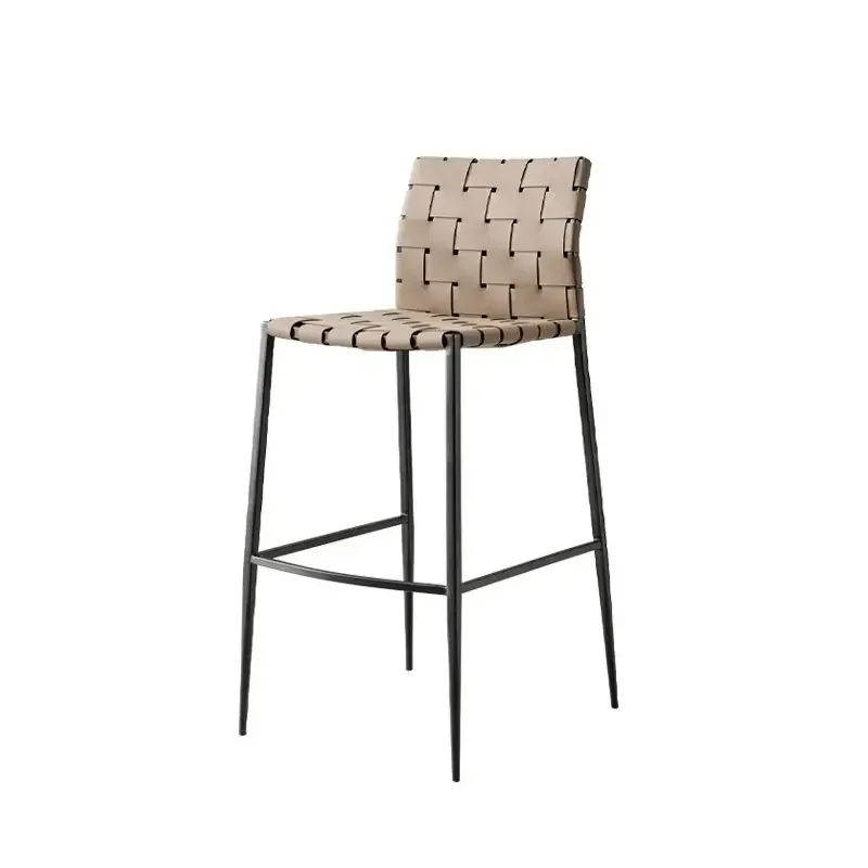 Taburete de bar minimalista italiano, asiento para isla de cocina, respaldo de barra de cuero, taburete alto