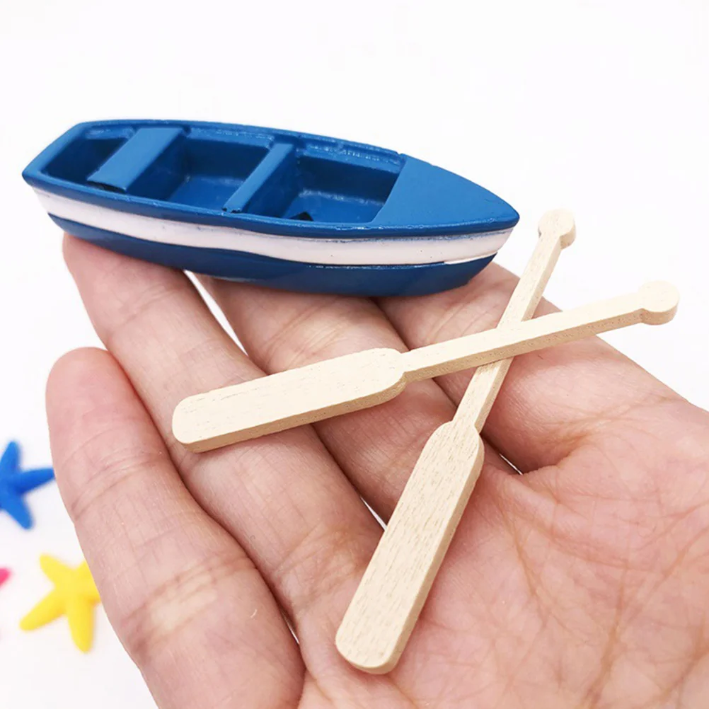 5 Sets Mini Scull Ocean Scene Ornaments Little Resin Boat Rowboat Figurines Beach Miniature Model Dollhouse with Oars Kayak