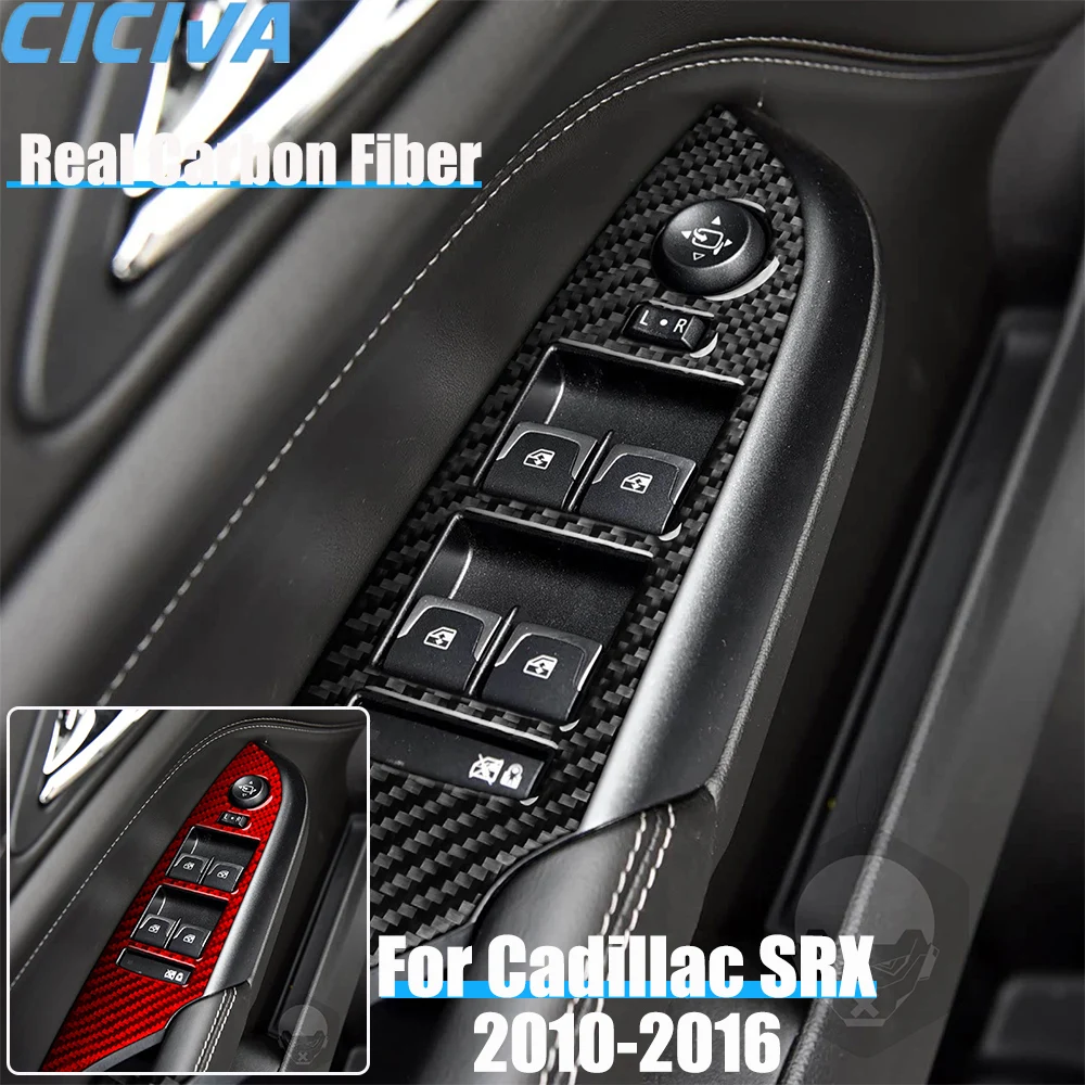 

Real Carbon Fiber Car Accessories Front Door Window Lift Cover Soft Sticker For CADILLAC SRX 2010 2011 2012 2013 2014 2015 2016