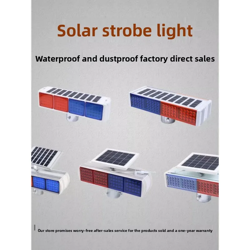 Solar warning flash light red and blue flash double-sided night traffic road construction barricade signal light flash light