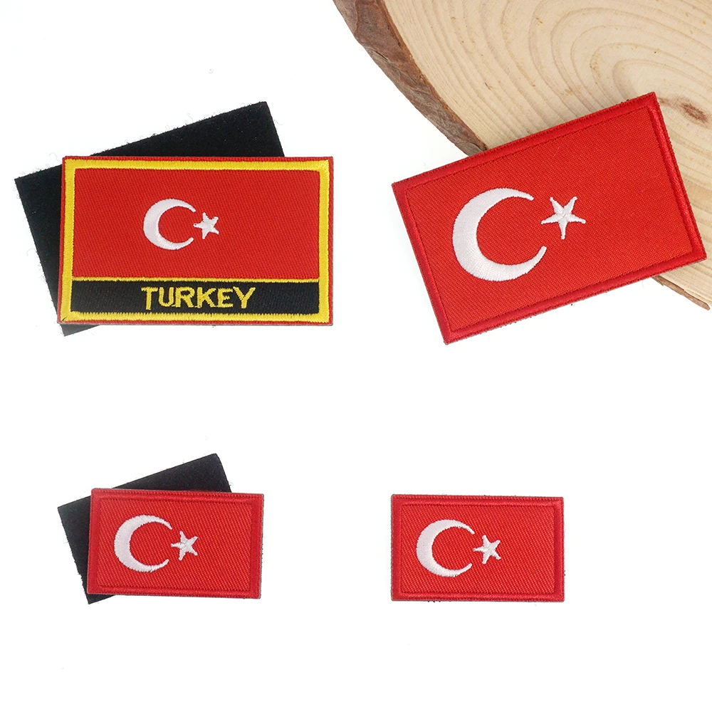 5/1 Pieces Turkish Flag Embroidered Patch Turkey Hook & Loop Shoulder Badge Applique for Clothes