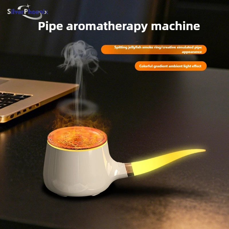 Home Tobacco Pipe Air Humidifier Aromatherapy Diffuser with LED Light for Home Desktop Ring Spray Electric Aroma Diffuser