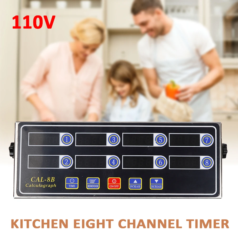 8 Channel Kitchen Timer with Practical Brackets Waterproof Buttons Three-stage Reminder 30*10*3.5cm 110V 2W