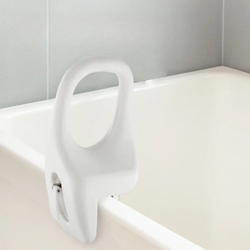White No Drill Bathtub Safety Grab Bar Clamp On Non Slip Assist Handle For Shower Bath Stability Support