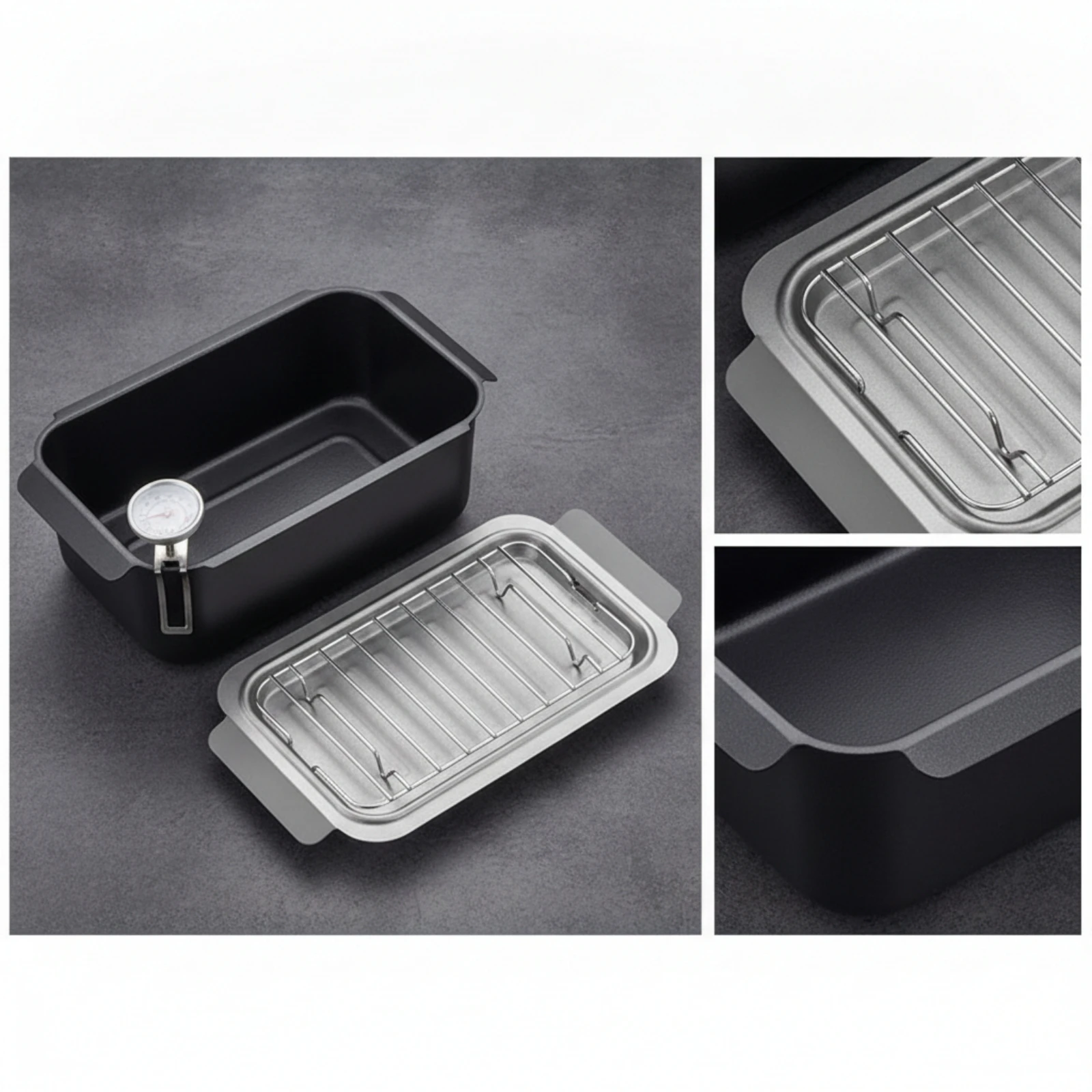 Rectangular Frying Pot Even Heating Deep Fryer Pot with Thermometer Tempura Fryer with Lid Rack Easy to Clean Cookware Safe view 6