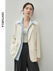 SENTUBILA Padded Shoulder Blazer for Women 2024 Autumn Commute Casual Loose Office Lady Work Business Tailored Coat 143X56552