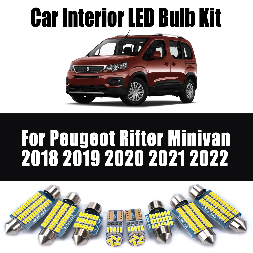 

10Pcs For Peugeot Rifter Minivan 2018 2019 2020 2021 2022 Car LED Interior Reading Map Dome Trunk Light Kit Accessories Canbus