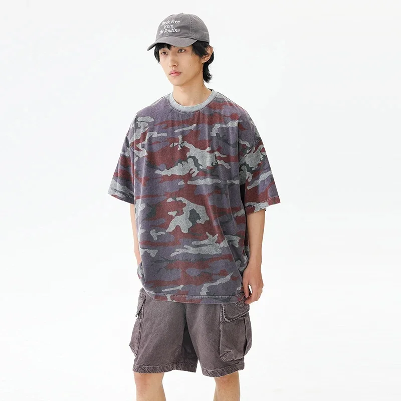 Men Streetwear Washed Cotton Striped Loose Casual Short Sleeve T-shirt Cityboy Oversize T Shirts Unisex Tshirts