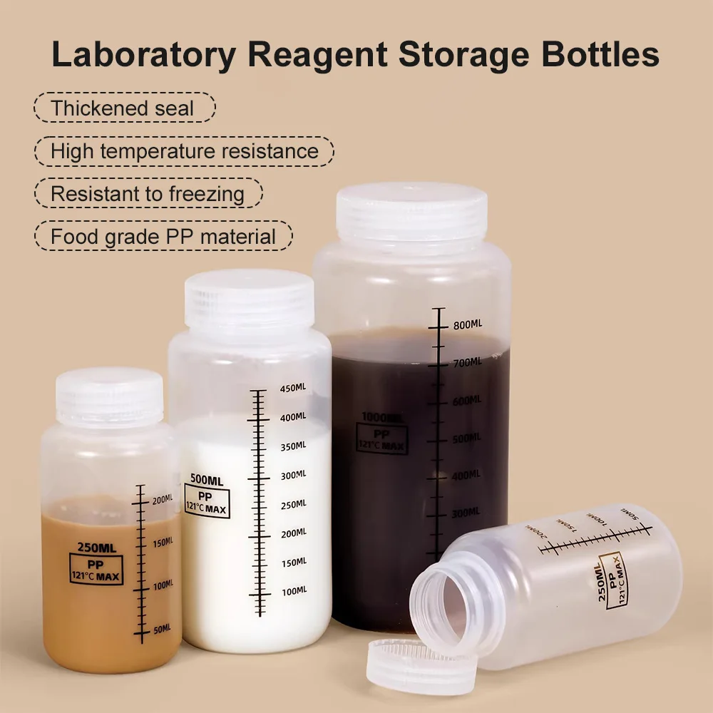 Transparent Wide Mouth Bottles With Lids 30ml-1000ml Leak-Proof Screw Cap, High temperature resistant, For Water Sample Storage