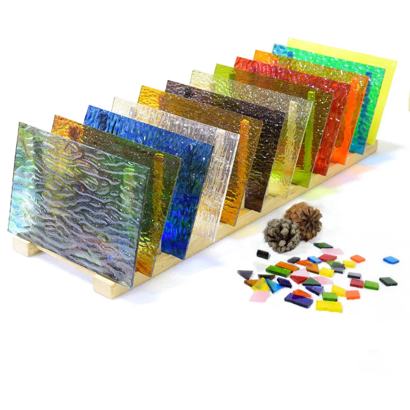 Stained Glass Sheets Red Yellow Blue Green Purple White Black and Gray Transparent Texture Mosaic Glass DIY Handmade Materials