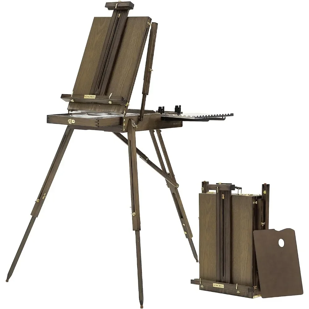 with Metal Side Tray, Portable& Easy French Easel for Painting, Deluxe Beech Wooden Field & Studio Sketchbox Easel Stand