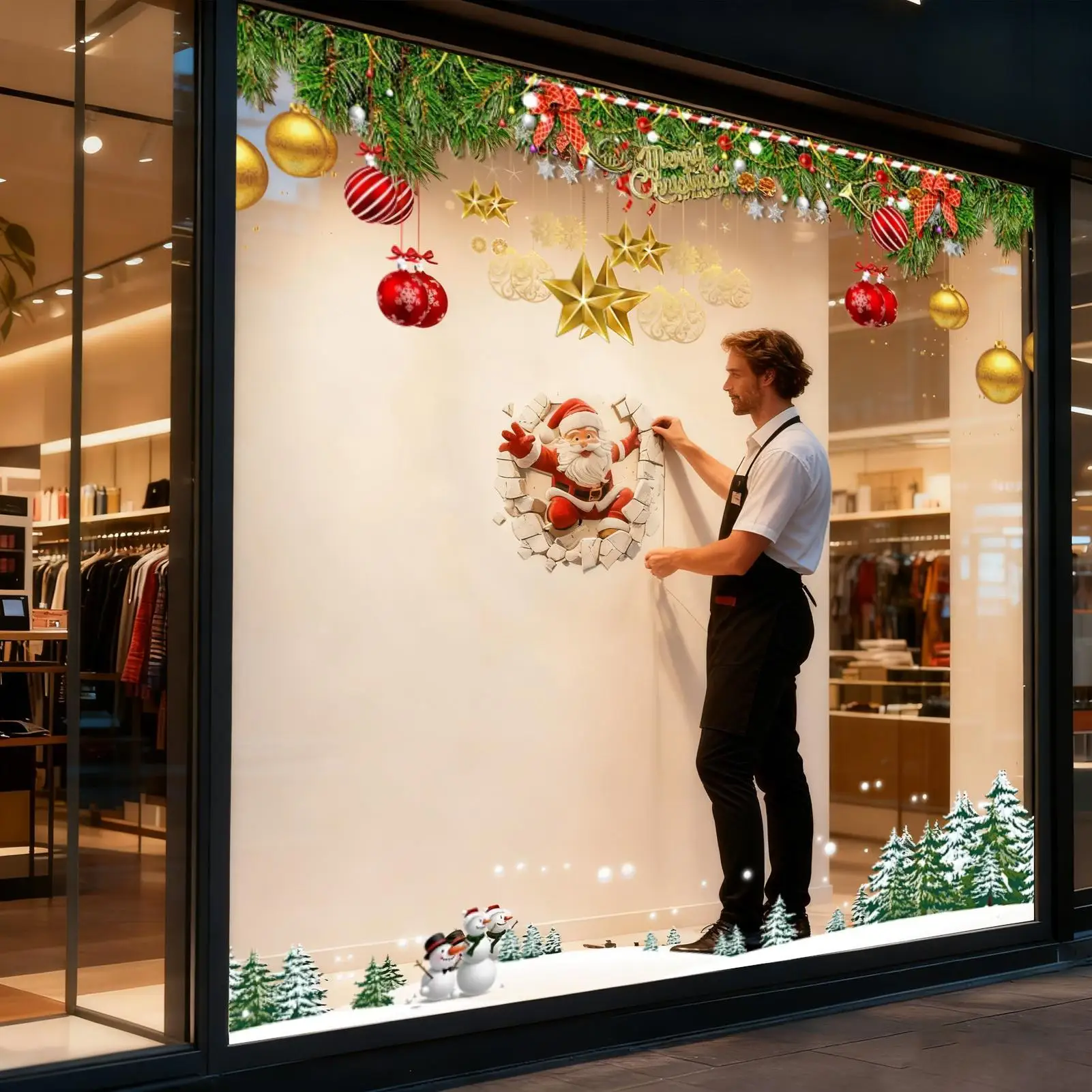Christmas Window Stickers Adhesive Wall-Breaking Santa Door Glass Cute Santa Claus Window Stickers For Refrigerator Bathrooms