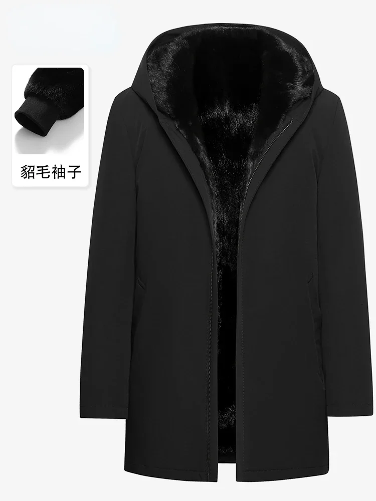 New Parkas Men Clothing 2023 Winter New Men's Whole Mink Fur Hooded Casual Real Fur Coat Male Jacket Warm Mink Sleeves Clothes