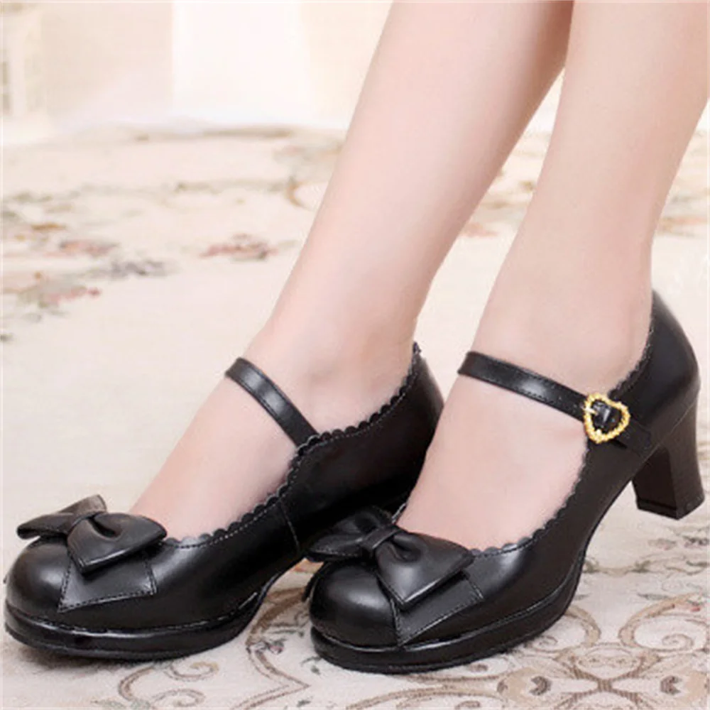 Japanese Sweet Lolita Court Jk Retro Cute Bow Princess High-heeled Shoes Bowknot Princess Kawaii Girl Women Shoes Vintage Sweet