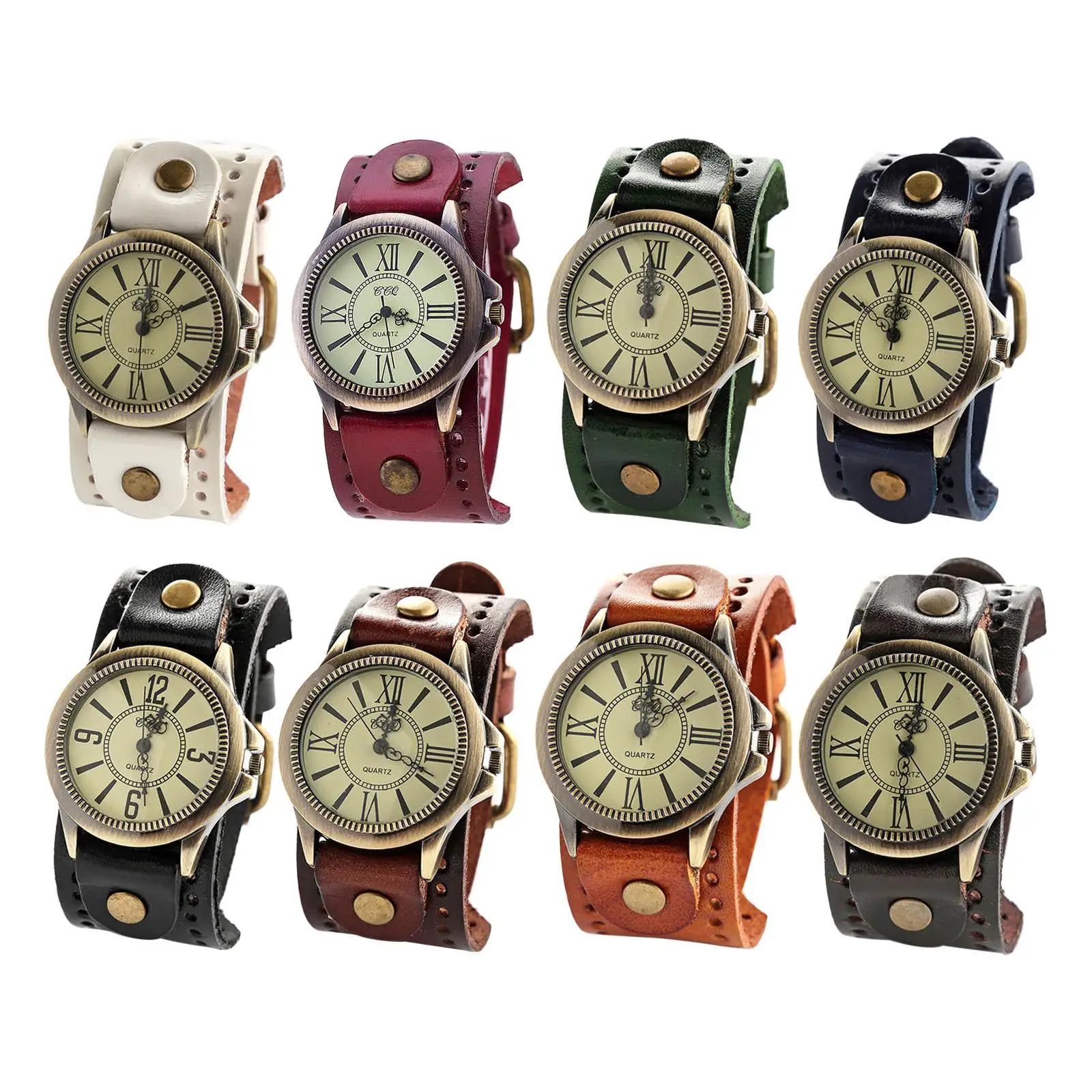 Retro Quartz Wrist Watches Wide PU Leather Belt Strap Wristwatch for Birthday Performance Graduation Ceremony Men Women Stylish