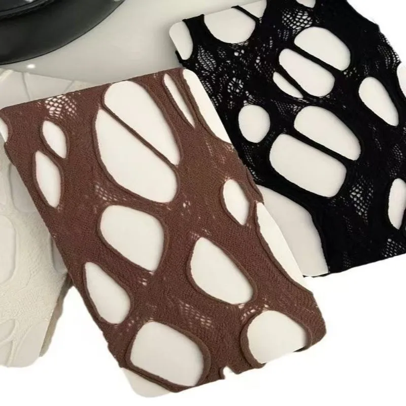 Pantimedias irregulares de encaje rasgado hueco, medias de viento oscuro rasgadas, piernas hermosas para mujer, tentación moldeadora, puesta en escena y Bar
