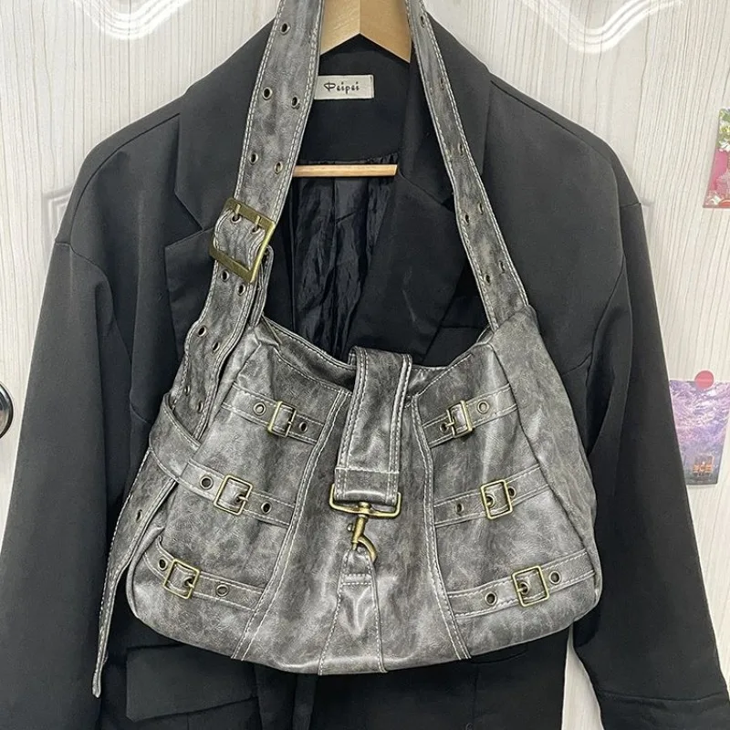 Mbti moda vintage das mulheres bolsa de ombro grande capacidade punk designer masculino preto sacola avançada shopper luxo casual bolsa