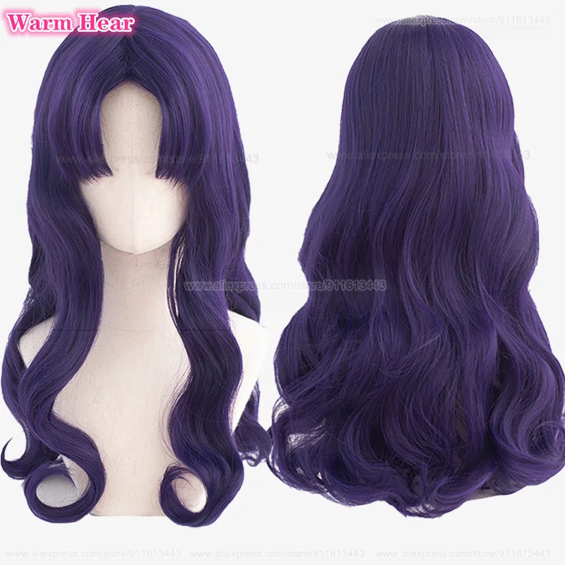 High Quality Anime EVA Synthetic Katsuragi Misato Katsuragi Cosplay Wig 55cm Purple Wavy Heat Resistant Hair Woman Wigs +Wig Cap