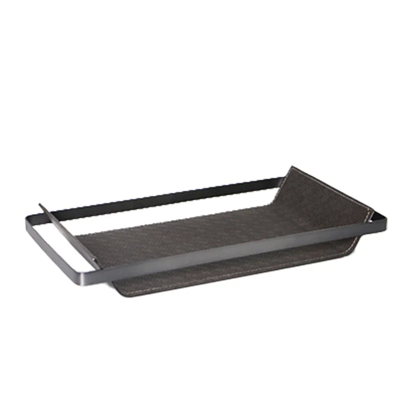 

Simple and modern high-end leather + metal basket tray ornament, living room desktop decoration in the model room