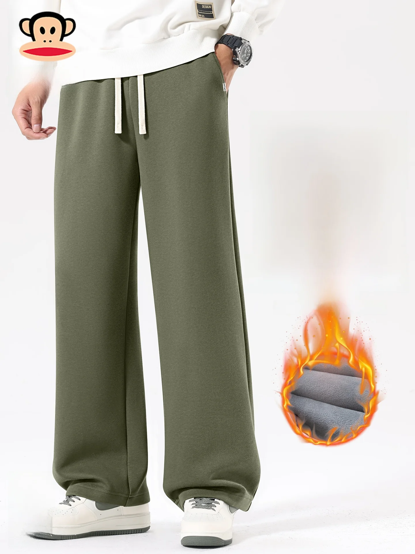 

Men's Fce Lined Loose Fit Cargo Pants Retro Military een Casual Trousers Autumn Winter Straight Leg Pants