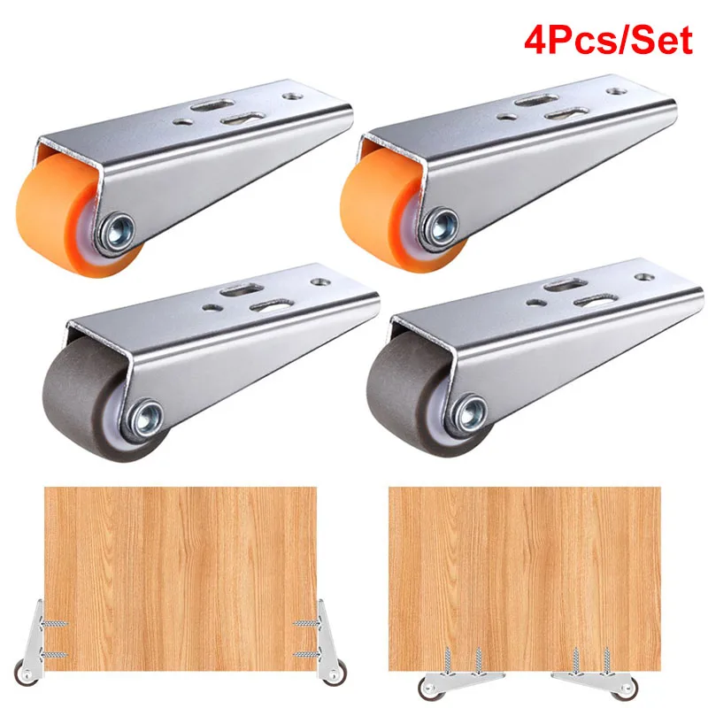 4Pcs Low Profile Casters, 0.8″ Mini Long Frame Rigid Caster, for Furniture, Drawer, Door, Vertical or Horizontal Installation