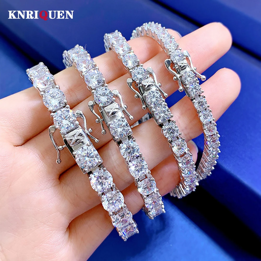 

Luxury 100% 925 Sterling Silver 4-5-6-7mm High Carbon Diamond Tennis Bracelet for Women Party Fine Jewelry Birthday Gift 16-19cm